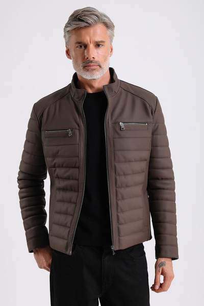MQ Leather Maroquin Leather Leandro Men's Puffer Leather Coat