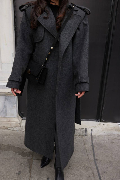 NET OF NOT Γυναικείο παλτό με ζώνη, άνετο και υψηλής ποιότητας, με λεπτομέρειες από απολέτα και λεπτομέρειες από την επένδυση