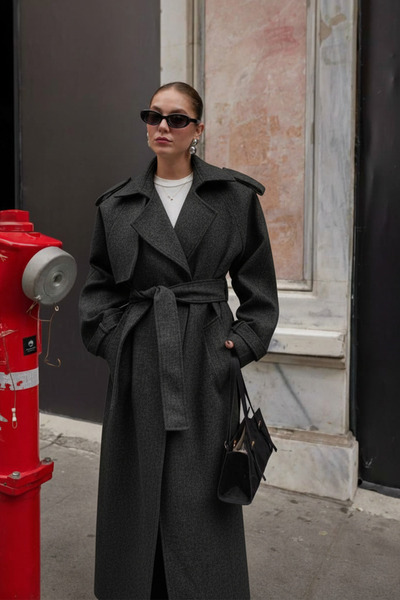 NET OF NOT Γυναικείο παλτό με ζώνη, άνετο και υψηλής ποιότητας, με λεπτομέρειες από απολέτα και λεπτομέρειες από την επένδυση