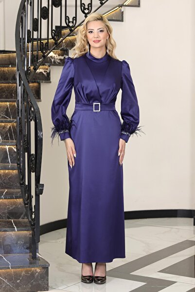 SUBU TASARIM Lara Satin Evening Dress Purple Tbselb78