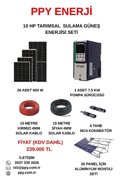 Lexron 10 HP TARIMSAL SULAMA GÜNEŞ ENERJİSİ SETİ (KONSTRÜKSİYON SETİ İLE BİRLİKTE)
