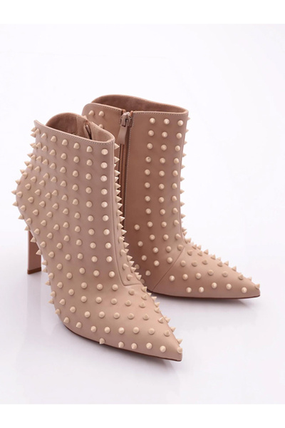 EVASAMLİSHOESBAG Metal Diken Desenli Topuklu Bot