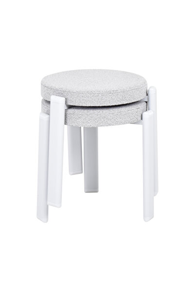 VİLİNZE Teras Bgri Metal Ayak Teddy Kumaş İstiflenebilir Mutfak-Balkon Taburesi (2 Adet)