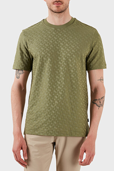 BOSS Pamuklu Monogram Logo Baskılı Regular Fit Bisiklet Yaka T Shirt Erkek T ...
