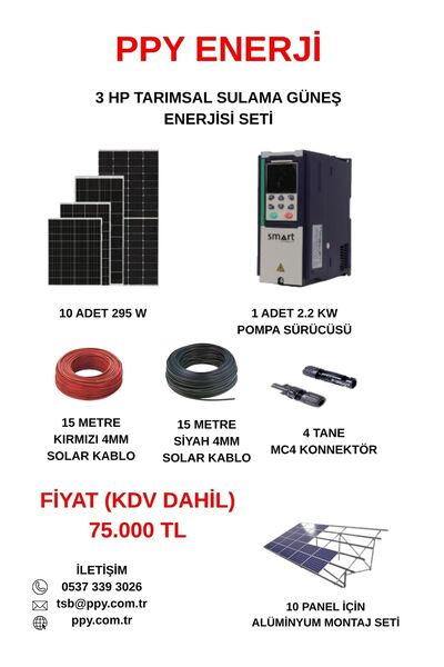 Lexron 3 HP TARIMSAL SULAMA GÜNEŞ ENERJİSİ SETİ (KONSTRÜKSİYON SETİ İLE BİRLİKTE)