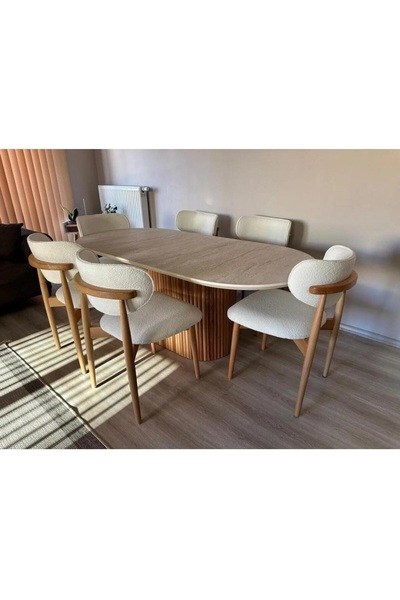 NORTE Bohem Masa Takımı Ahşap Masa Takımı 6 Kişilik Masa Sandalye Takımı İska...