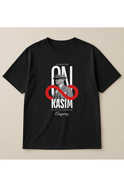 WİDİ تي شيرت أتاتورك ذو طابع اللانهاية قصة فضفاضة من مطبوع نوفمبر 100% قطن أسود للجنسين