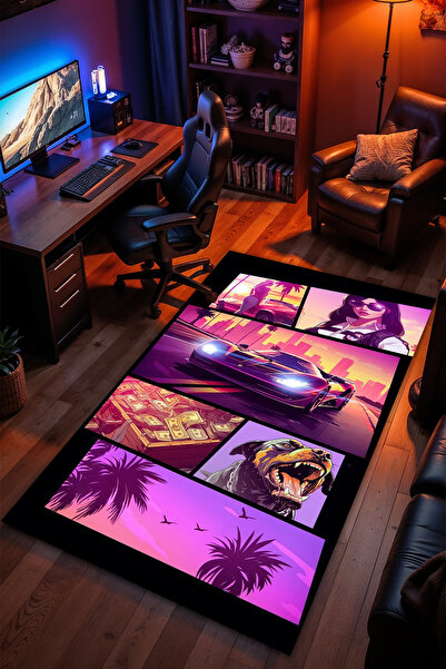 Charmbi Grand Theft Auto Desenli Kaymaz Taban Makinede Yıkanabilir Gaming Oyu...