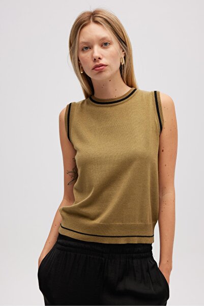 Peraluna Rina Plain Knit Women's Sleeveless Blouse - Olive Green