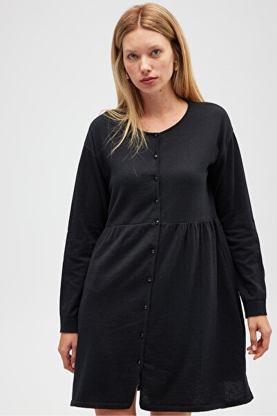 Peraluna Leah Shirred Buttoned Mini Knit Shirt Dress - Black