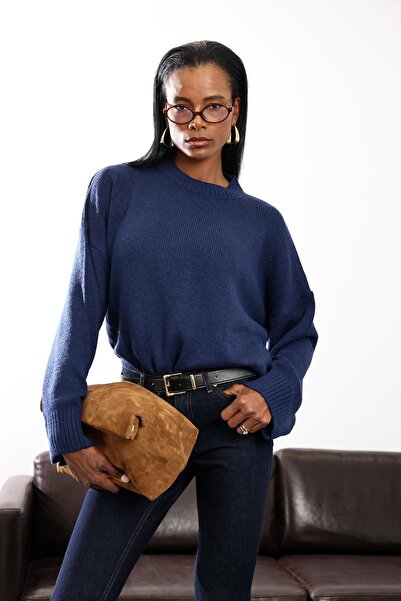 5in1Canpolat Navy Blue Crew Neck Sweater