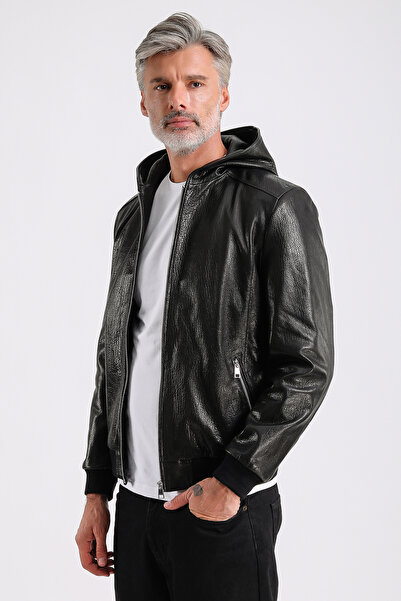 MQ Leather Maroquin Leather Arda Men's Hooded Leather Coat