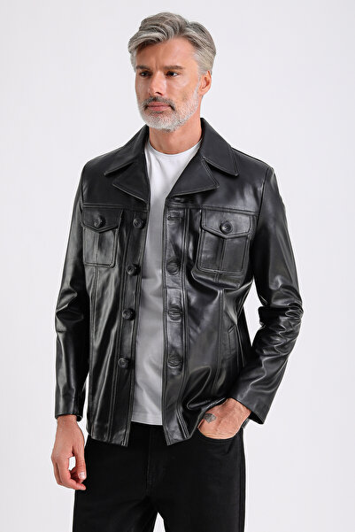 MQ Leather Maroquin Leather Ramos Men's Safari Leather Coat