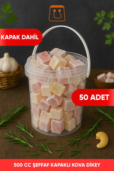 Öztürk ambalaj 500 cc Kapaklı Şeffaf Kova Dikey Şeker Kovası Reçel Kabı Lokum...