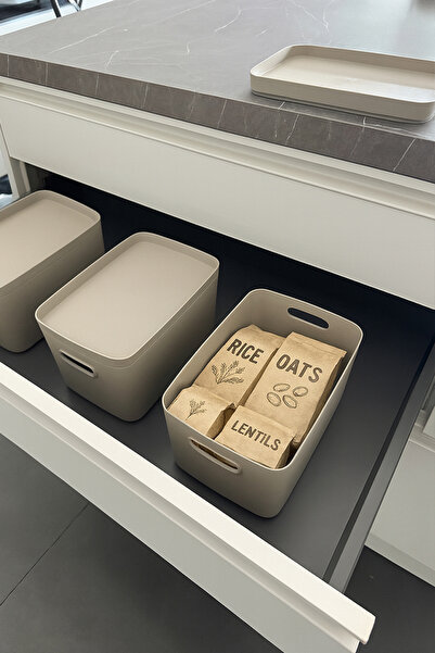 Prima Nova Linea 6 Piece In-Cabinet Kitchen Children's Room Shelf Organizer Storage Box - Sand Beige