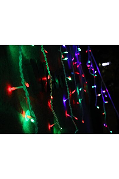 Flippy Christmas Fringe Lights, 5 m, 143 LEDs, Red/Green/Blue, Flash, 3 m Extension, Transparent Wire (Flip