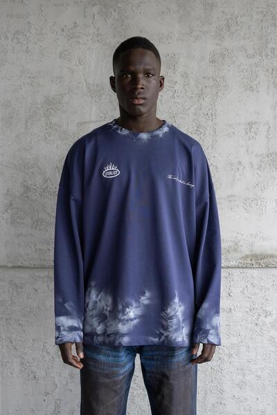 Machinist Футболка з довгими рукавами, з принтом і ручною обробкою, темно-синього кольору