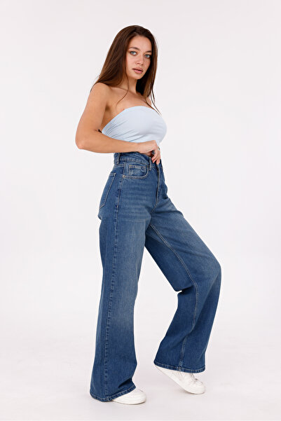 Eseclass MAVİ TİNTLİ KADIN YÜKSEK BEL BAGGY JEAN