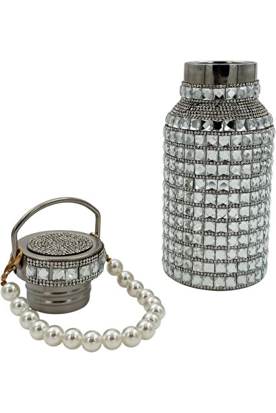 B&D B&D Luxury Rhinestone Crystal Vacuum Water Bottle 350ml, Crystal Glass Silver