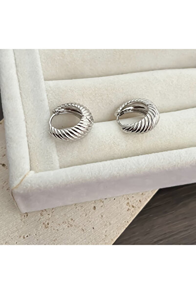 ATELİER GİZEM Xuping Tarnish Free Silver Color Hoop Women Steel Earrings