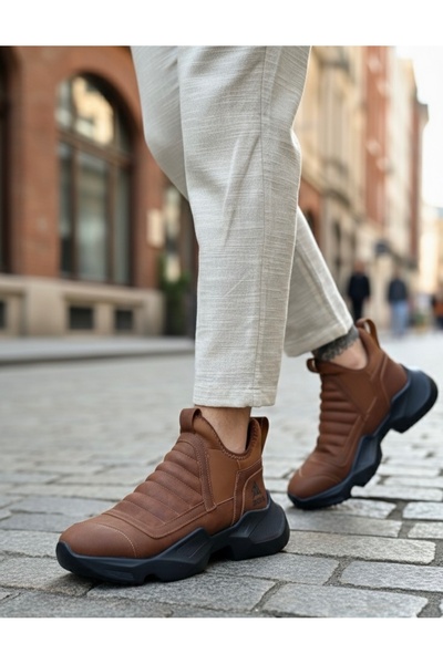 EBRUS TREND ET0401 Bağcıksız Rahat Yüksek Taban Taba Erkek Spor Yarım Bilek Bot