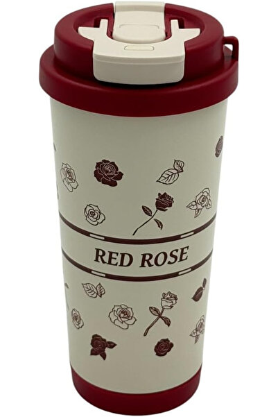 BİNDAWOOD B&D Red Rose Vacuum Flask Water Bottle 550ml, Red and White