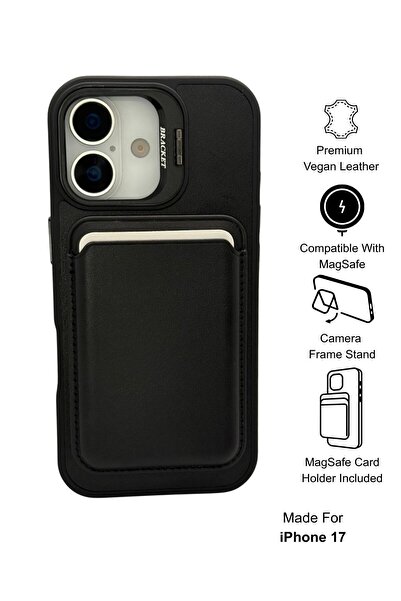 Paladyum Case iPhone 17 Uyumlu Premium Siyah Deri Magsafe Cüzdanlı Kartlıklı ...