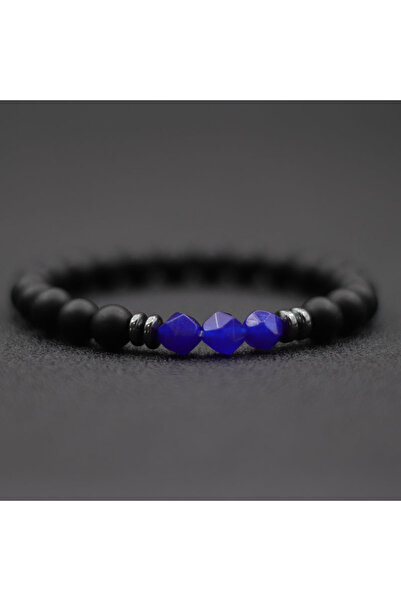 Choice سوار رجالي عصري من دارك بلو ستون، مصنوع من حجر العقيق الأسود، غير منتظ...