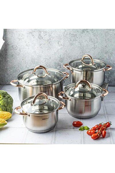 Kinghoff Set 4 oale cu capac, 16/18/20/24 cm, aurii, Kinghoff