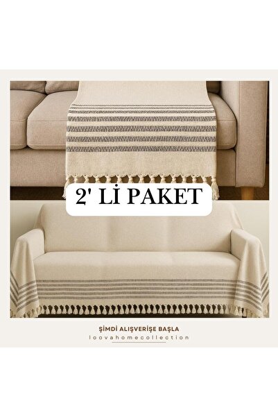 Loova Koltuk Örtüsü 2'li Paket Set % 100 Pamuklu