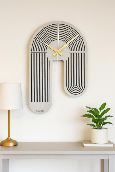 Buwoods Modern Geometrik Duvar Saati - Özel Tasarım Ahşap Desenli (45x29 cm)