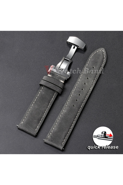 Choice سوار ساعة من جلد العجل الأصلي باللون الرمادي والفضي مقاس 18 مم لساعات ...