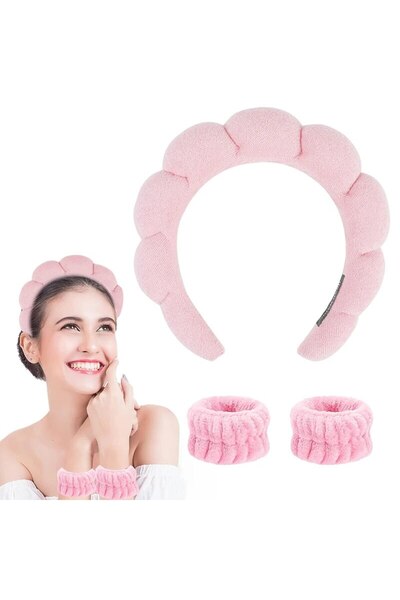 Choice Pink Hair Band Wash Face Shower Cloud Sponge Hair Band Makeup Removal ...