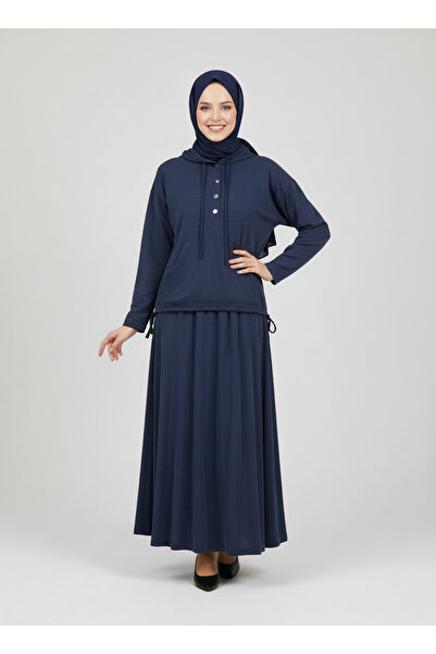 BENAHOLL Barina Pat Detailed Kangru Pocketed Skirt Suit-As084 Navy Blue