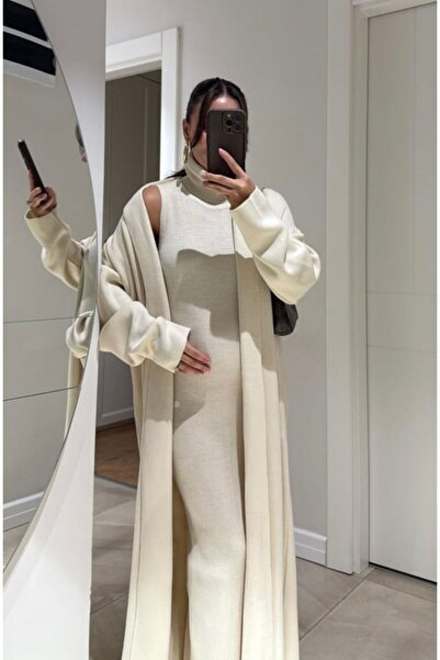 BUĞLEM İKRA Triko Yırtmaçlı Elbise Hırka Takım