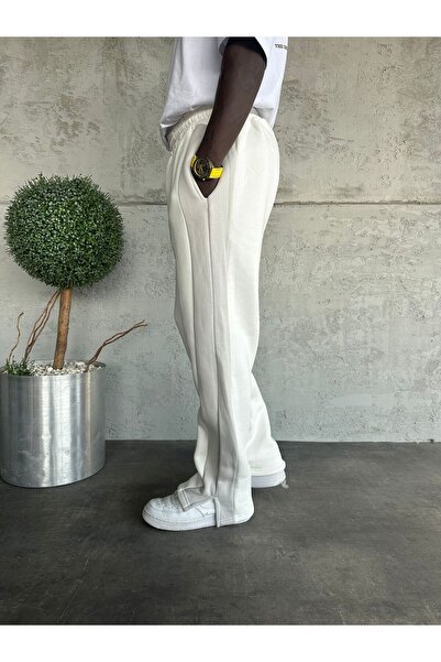 KağanKY Λευκή ριγέ χωρίς στρίφωμα φαρδιά αθλητική φόρμα