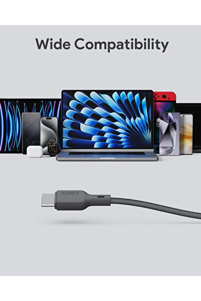 AUKEY Circlit Blink 60W Lite Cable 1m. DTY Braided USB-C to USB-C - CB-DCC063 Black