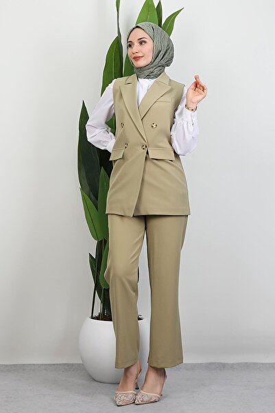 GİYZAMİLA Tomris Vest Set Set Soft Green