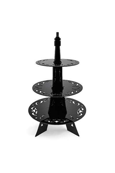 OEM 3-tier removable cake and muffin stand made of glossy black plexiglass – Eiffel Tower model –