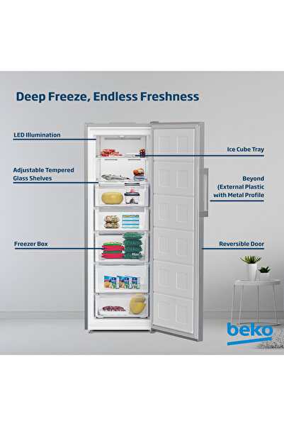 Beko Upright Freezer 291L Gross(260L Net)Capacity, Single Door, No Frost,Low noise, RFNE291S(Silver)