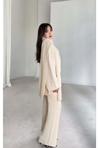 SEVENLINE Női sál részletesen kidolgozott, túlméretezett kötöttáru szett – Stílusos és kényelmes dizájn a téli szezonban