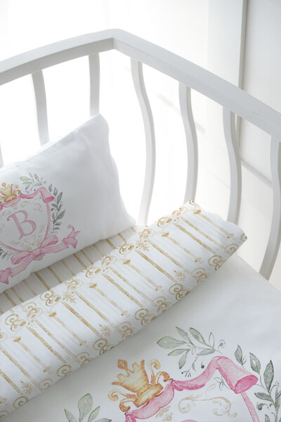 Tuğba Kuğu Mother's Side Crib Duvet Cover Set (60X100) - Pink Royal Series - Letter B