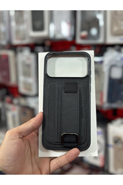 Store İphone 17 ProMax Kartlıklı ve Tutmaçlı Süet Kılıf