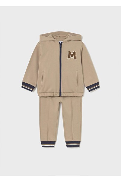 MAYORAL Kışlık Erkek Bebek 2'li Kapüşonlu Fermuarlı Sweatshirt Takım - Bej