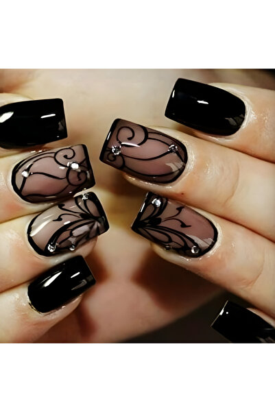 Choice 1352 24 قطعة/مجموعة أظافر صناعية قصيرة من الساور لموسم الربيع والصيف على الطراز الفرنسي بتصميم زهور وفراشة