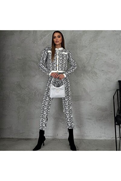 NİCE STYLE KADIN DÜĞME DETAY DESENLİ TRİKO TAKIM