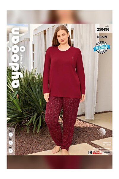 Aydoğan Women's Long Sleeve Pajama Set Plus Size |   Breathable Viscose |   2Xl-3Xl-4Xl