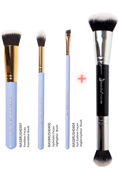 nascita مجموعة فرش مكياج يومية مكونة من 3 قطع + فرشاة مكياج مزدوجة الجوانب (أساس مائل وكونسيلر) - 494