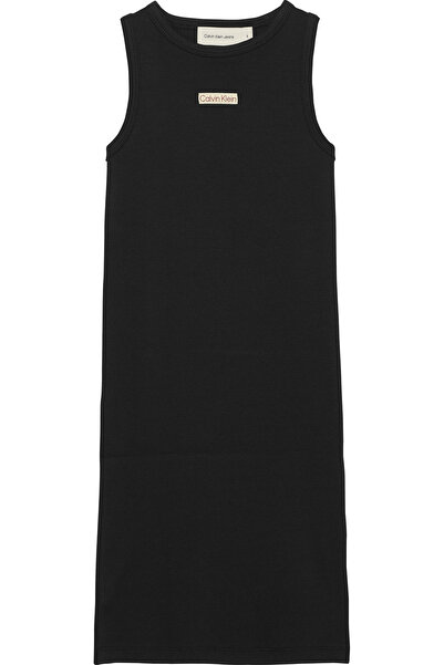 Calvin Klein Girls Black Slim Ribbed Sleeveless Dress