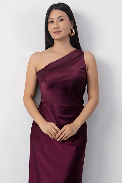 PULLIMM Tek Omuz Beli Büzgülü Saten Elbise YZC25Y244